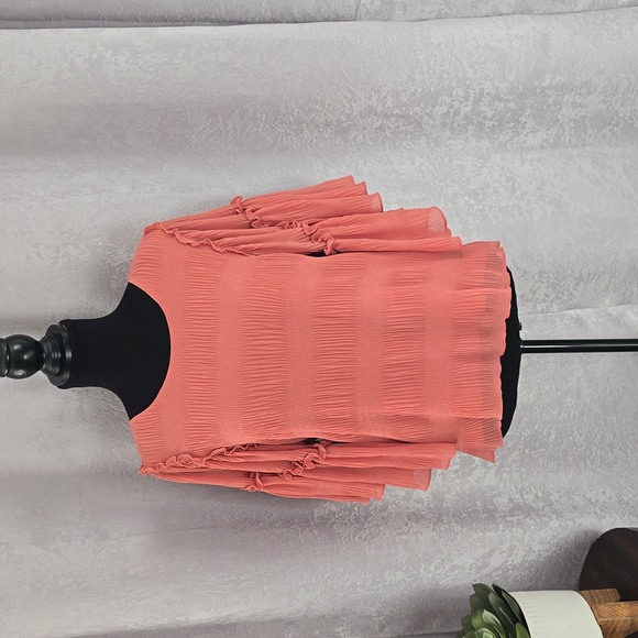 1. State Tops - 1. State Textured Ruffle Sleeve Coral Blouse, Size Small